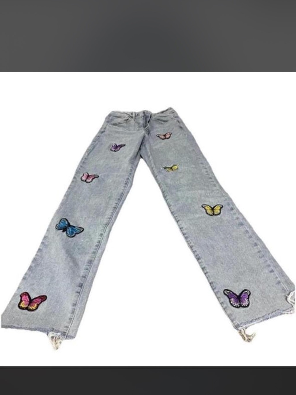 Rue21 Light Wash Wide Leg Jeans with Colorful Butterfly Patches